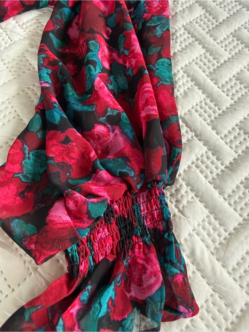 Vince Camuto Navy Blouse with Pink & Teal Accents - Picture 9 of 11